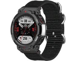 Nylon Smartwatch bandje - Geschikt voor Amazfit T-Rex 2 nylon gesp bandje - zwart - Strap-it Horlogeband / Polsband / Armband