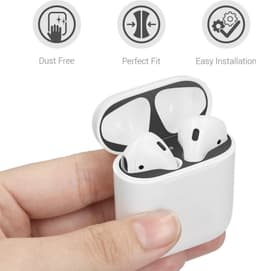 kwmobile anti-stof sticker geschikt voor Apple Airpods 1 & 2 - Stofbeschermer in zwart — thumbnail 4