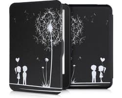 kwmobile e-reader hoesje geschikt voor Tolino Vision 1 / 2 / 3 / 4 HD hoes - E reader flip case met magnetische sluiting - Ereader cover - Paardenbloemen Liefde design in wit / zwart