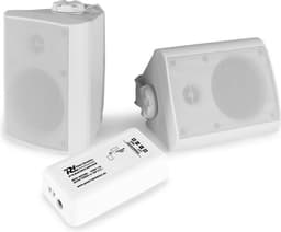 Buiten speakers - Geluidsinstallatie met 2 outdoor speakers en versterker met Bluetooth - Perfect voor overkapping, badkamer, sauna, etc. - Wit — thumbnail 3