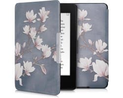kwmobile e-reader hoesje geschikt voor Amazon Kindle Paperwhite hoes - E reader flip case met magnetische sluiting - Ereader cover - Magnolia design in taupe / wit / blauwgrijs