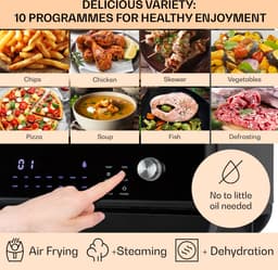 Klarstein 18 L Heteluchtfriteuse, Airfryer met Stoom- en Droogfunctie, Snelle XXL Heteluchtfriteuse, Timer, 10 Programma’s, Airfryer voor Heteluchtfrituren, 2450 W Heteluchtfriteuse zonder Vet — thumbnail 7