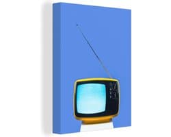 Canvas Schilderij Vintage - Televisie - Blauw - 30x40 cm - Wanddecoratie