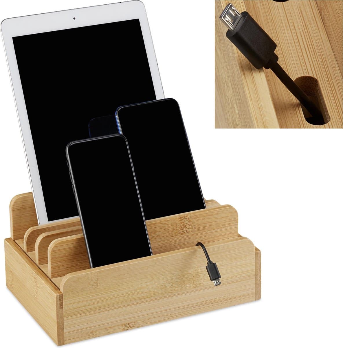 Oplaadstation bamboe - voor meerdere apparaten - kabel organizer — afbeelding 1