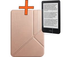 Hoesje Geschikt voor Kobo Clara BW Hoes Book Case Trifold - Hoes Geschikt voor Kobo Clara BW Hoesje Book Cover Met Screenprotector - Rosé Goud