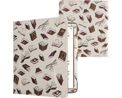 kwmobile flip cover geschikt voor Onyx Boox Leaf 2 - Hoes met handgreep en voorvak voor e-reader - Book case in beige / bruin / goud - Boeken design
