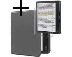 Hoes Geschikt voor Kobo Libra Colour Hoesje Bookcase Cover Book Case Hoes Sleepcover Met Screenprotector - Grijs