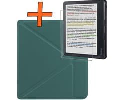 Hoesje Geschikt voor Kobo Libra Colour Hoes Book Case Trifold - Hoes Geschikt voor Kobo Libra Colour Hoesje Book Cover Met Screenprotector - Donkergroen