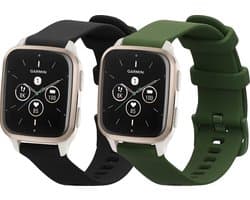 kwmobile 2x horlogebandjes geschikt voor Garmin Venu Sq 2 Music / Sq 2 / Vivoactive 6 / Vivoactive 5 bandje - Smartwatch bandjes van TPU - Activity tracker horloge band in zwart / donkergroen