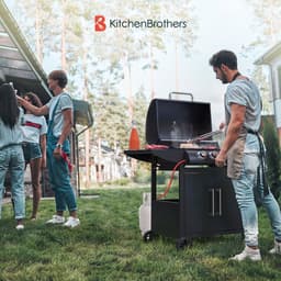 KitchenBrothers Gas BBQ - Gasbarbecue met zijbrander - 5 Branders - PFAS Vrij - Met Gasaansluiting - 42x57cm Grilloppervlak - Extra Opbergruimte - Zwart — thumbnail 2