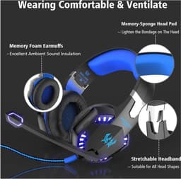 Kotion Each - G2000 Gaming Headset met stereo USB-microfoon voor PS4-laptops - Zwart/Blauw — thumbnail 3