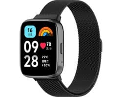 Strap-it Milanees smartwatch bandje - RVS Milanese band geschikt voor Xiaomi Redmi Watch 3 Active / Lite - zwart