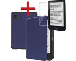 Hoes Geschikt voor Kobo Clara BW - Met Screenprotector - Luxe E-reader Bescherm Case - Hoesje Book Cover - Donkerblauw
