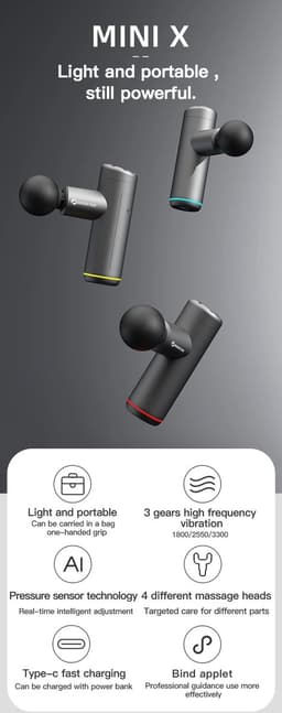 DrPhone CalmPulse – Mini Draagbare MassageGun – Ontspanning – Massage – Met Vier Standen – Met Drie Snelheden - Fitness Spier Massage – Donker grijs — thumbnail 3