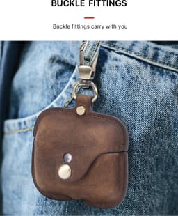 BUGOLINI Nero - Echt lederen hoes - Handgemaakt - Beschermhoes - Case - Geschikt voor Apple Airpods 3 / Airpods Pro - Koffie — thumbnail 2