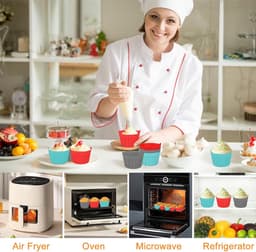 6 stuks - Siliconen muffinvormpjes - Eiervormpjes voor de airfryer - Siliconen cakevormpjes - Blauw + Rood - Siliconen muffinvormpjes - Antiaanbak siliconen bakkommen die makkelijk uit de vorm te halen zijn - Siliconen bakvormpjes — thumbnail 5