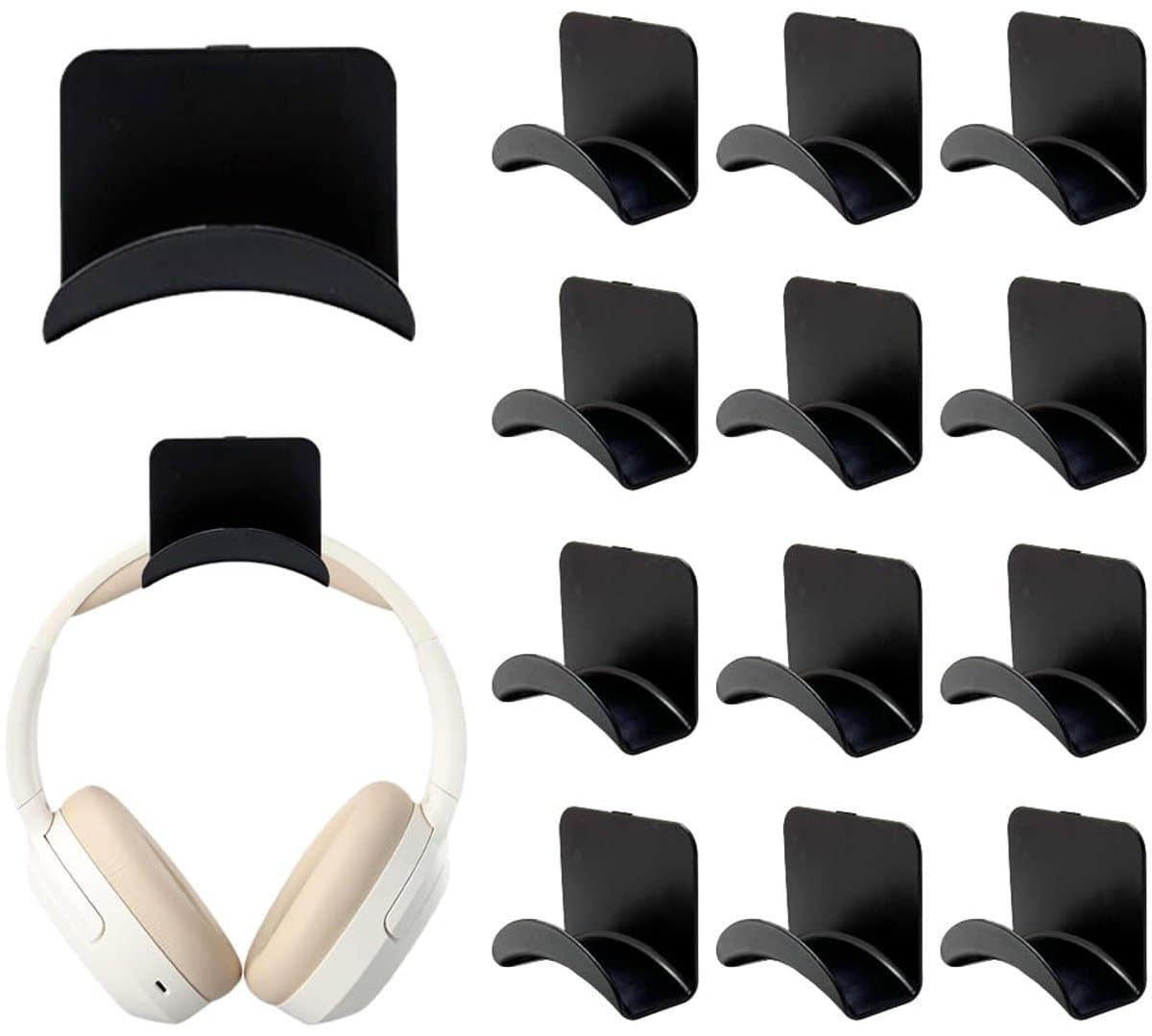 12-pack hoofdtelefoonhangers - koptelefoon standaard – headset stand - Opbergoplossing voor hoofdtelefoons - Zwart — afbeelding 1