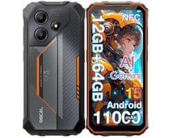 OSCAL MARINE 2 Robuuste Smartphone - Gemini AI - 12GB RAM+64GB ROM - 11000mAh Robuuste Telefoon - 6,56 Inch - IP68 IP69K - Dual SIM 4G - Android 15 - BT5.2 - NFC GPS - Oranje