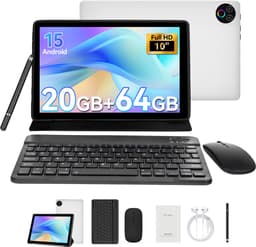 Hotlight 10.1 Inch Tablet - Android 15 Tablet met Toetsenbord - Hoes - Stylus - Muis - 20GB RAM+64GB ROM - 5G Wifi 6 - Bluetooth 5.3 - 5000mAh - Wit — thumbnail 1