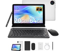Hotlight 10.1 Inch Tablet - Android 15 Tablet met Toetsenbord - Hoes - Stylus - Muis - 20GB RAM+64GB ROM - 5G Wifi 6 - Bluetooth 5.3 - 5000mAh - Wit
