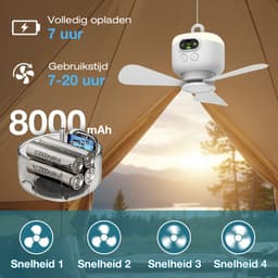 Rosnek Draagbare Campingventilator met LED Lamp - 8000mAh Oplaadbare Tent Ventilator - Compacte Plafondventilator met Afstandsbediening - Outdoor - RV — thumbnail 2