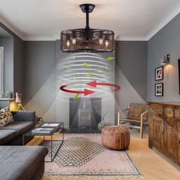 Kooi Ventilator - Moderne Plafondventilator - Zwart/Bruin - 3 Snelheden - 50 cm - Dimbaar Met Afstandsbediening - Kroonluchter Ventilator - Woonkamer Lamp — thumbnail 2
