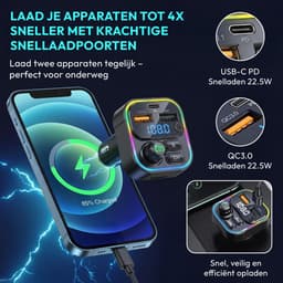 Fm Transmitter Bluetooth - Carkit - Autolader - USB-C Adapter 22.5W - Bluetooth 5.3 - USB Adapter - SD Kaart - Oplader — thumbnail 4
