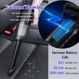 3 in 1 Autostofzuiger Draadloze handheld stofzuiger - Mini draagbare, USB snoerloze, oplaadbare mini-stofzuiger Geschikt voor auto's, huizen en kantoren — thumbnail 5