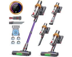 RAYOFI Steelstofzuiger - accu stofzuiger - Steelstofzuiger Draadloos 70000PA - LED-Display - draadloze stofzuiger - 3 Standen Zuigkracht -Steelstofzuigers - Anti-klit vloerborstel - 20-60 Min Werktijd - 1,8L - Goud