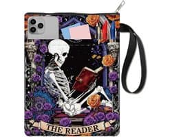 Boekcover Beschermer - Boekhoes Stofdoek - Boeken Beschermen - Wasbaar met Rits - 22x28 cm - Roze Schedel