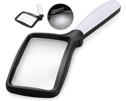 Vergrootglas met Licht - Leesloep Verlichting - Tekst Vergroten - Dimbare LED Verlichting - 14 x 11 cm - Zwart