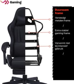 VDD Gaming - Gamestoel met massagefunctie en voetsteun - Gaming chair in de kleur Zwart - Game stoel met nekkussen & verstelbaar rugkussen - Ergonomische bureaustoel met padded armsteunen - Max draagvermogen 150 kg - Verstelbare ruggensteun — thumbnail 5