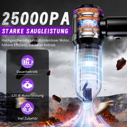 Glitzerlife - Handstofzuiger, Accu, Mini-Stofzuiger, Draadloos, 25000 Pa, Handstofzuiger, Sterk, 4-In-1 Autostofzuiger Met Borstelloze Motor, 3 Standen, DraagGlitzerlife -bare Stofzuiger Voor Auto - Zwart-Paars — thumbnail 3