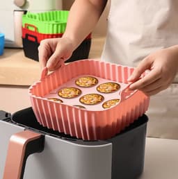 Set van 2 siliconen inlegvellen en muffinvorm voor airfryers-Herbruikbare anti-aanbak bakvormen met cupcake- en vierkante vormen, geschikt voor Instant Pots en airfryer ovens, gemakkelijk te verwijderen en schoon te maken, compatibel met mini quiches — thumbnail 4