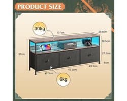 Stijlvol TV-meubel met LED-verlichting en 3 Opbergvakken voor 55 Inch Televisie