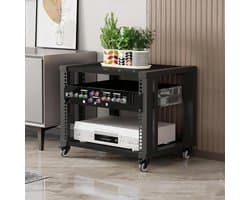 AV Media Rack - Hifi Kast - Entertainment Opbergen - Met Wielen - 46cm - Zwart