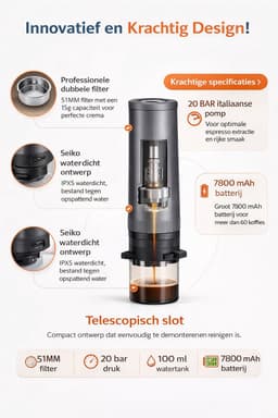 Yemtech® Draagbare Espressomachine – 3 in 1 Elektrische Draagbare Koffiemachine - Ruim 100 ml - Espresso machine - Espressomachine voor Auto Camping Vrachtwagen – Inclusief Draagkoffer — thumbnail 3
