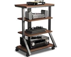 VIN® Platenspeler Meubel – Stand Platenspelerstandaard Met Vinyl Opbergvakken - Rustieke Platenopbergkasthouder – In Hoogte Verstelbaar - Draaitafelstandaard – 4 Laags Bijzettafel