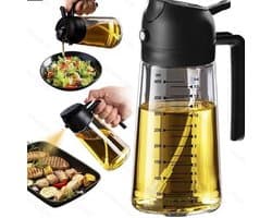 Keuken huishoudelijke spuit-en-giet 2-in-1 oliekan, oliefles, eetbare oliecontainer, grote capaciteit, olijfolieverdeler en oliesprayfles - 16 oz/470 ml, lichtbestendige oliekan, geschikt voor keuken, airfryer, koken, salades en barbecue, stijl 2