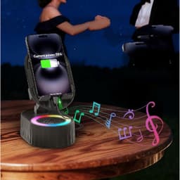 Vizio - Smartphonehouder met Bluetooth Speaker & Powerbank - Draadloze Inductie Luidspreker - RGB Sfeerverlichting - Verstelbare Telefoonhouder - 5-in-1 Gadget - MOBIBASE — thumbnail 3