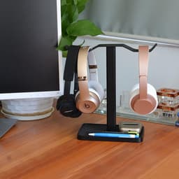 Hoofdtelefoon Standaard - Headset Houder - Bureau Organisatie - Dubbele Hanger - 17x11x27cm - Zwart — thumbnail 4