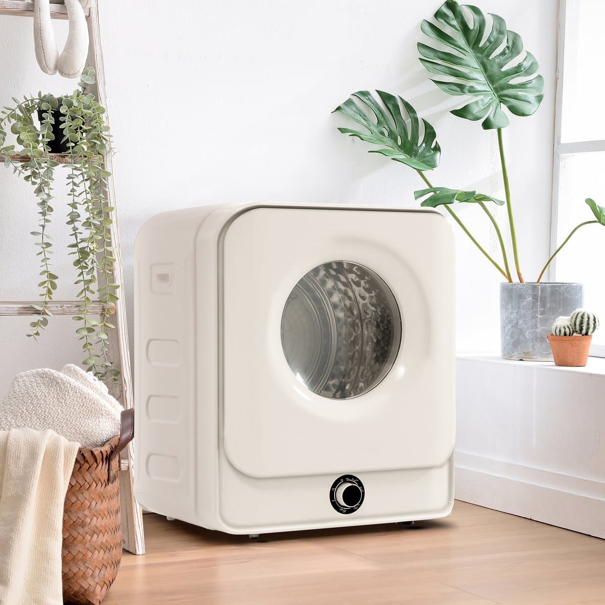OKWISH Wasdroger Compacte 4,5 Kg - 49,5 x 43,5 x 59,5 cm - Staal En ABS - Wit - Met 5 Programma's En Wandmontage — afbeelding 1
