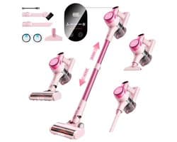 AURORAS Draadloze stofzuiger - Snoerloze - Steelstofzuiger - Zuigkracht tot 23 KPa - 3 Standen - Afneembare batterij - LED - Roze