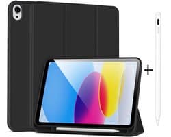 Casemania Stylus en Hoes Geschikt voor Apple iPad 2025 (A16) - Zwart - Universeel Stylus Pen - Smart Cover met Pencil Slot Uitsparing