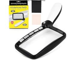 Groot Rechthoekig Vergrootglas met 5 LED Verlichting en 2 Lichtstanden - Ideaal voor Lezen en Inspectie