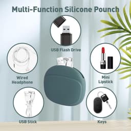 2 stuks - siliconen koptelefoonorganizer - opbergdoosje voor datakabels - draagbare organizer - voor bedrade koptelefoons, kabel, oplader, USB-stick - rood-groen - 9.2×8cm — thumbnail 5