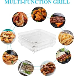 3-delige vierkante airfryer-rekset, gemaakt van 304 roestvrij staal, inclusief stapelbare airfryer-mandjes, geschikt voor koken, bakken en dehydrateren. — thumbnail 4