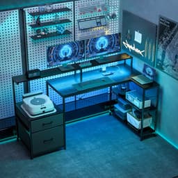 Homcom Gaming Desk-Spaanplaat, Staal-165L x 80B x 91,5H cm-Zwart — thumbnail 2
