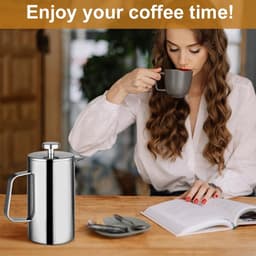 French Press koffiezetapparaat 350 ml - Roestvrij staal - Met filters en lepel - Thuis, camping, reizen. — thumbnail 4