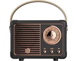 Retro Bluetooth-luidspreker, draagbare draadloze luidspreker, helder stereogeluid, rijke bas, vintage design, perfect verjaardagscadeau voor een meisje (zwart).